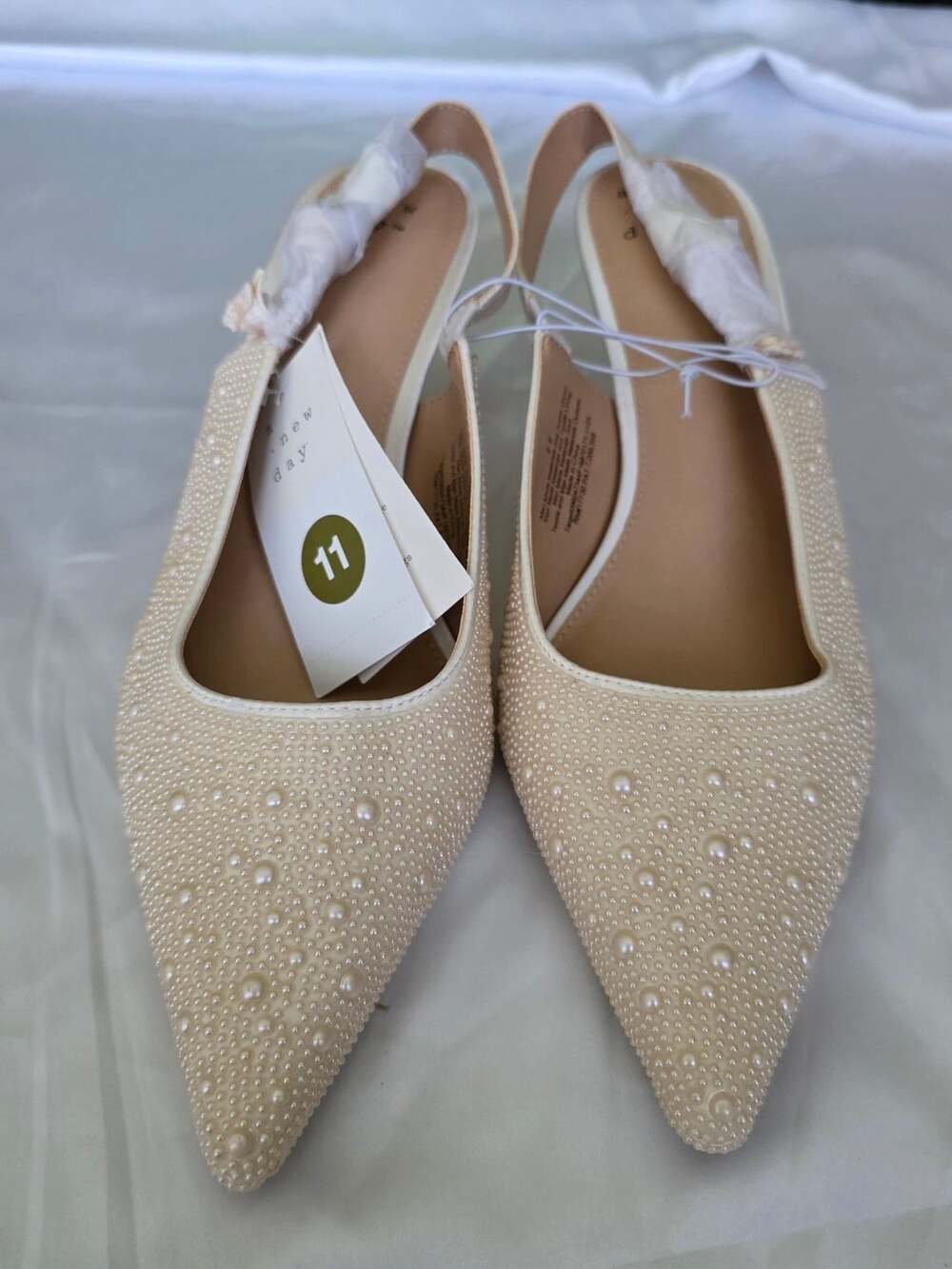 Brand New A New Day Milan Pearl Slingback Kitten Heels Size 11 Ivory